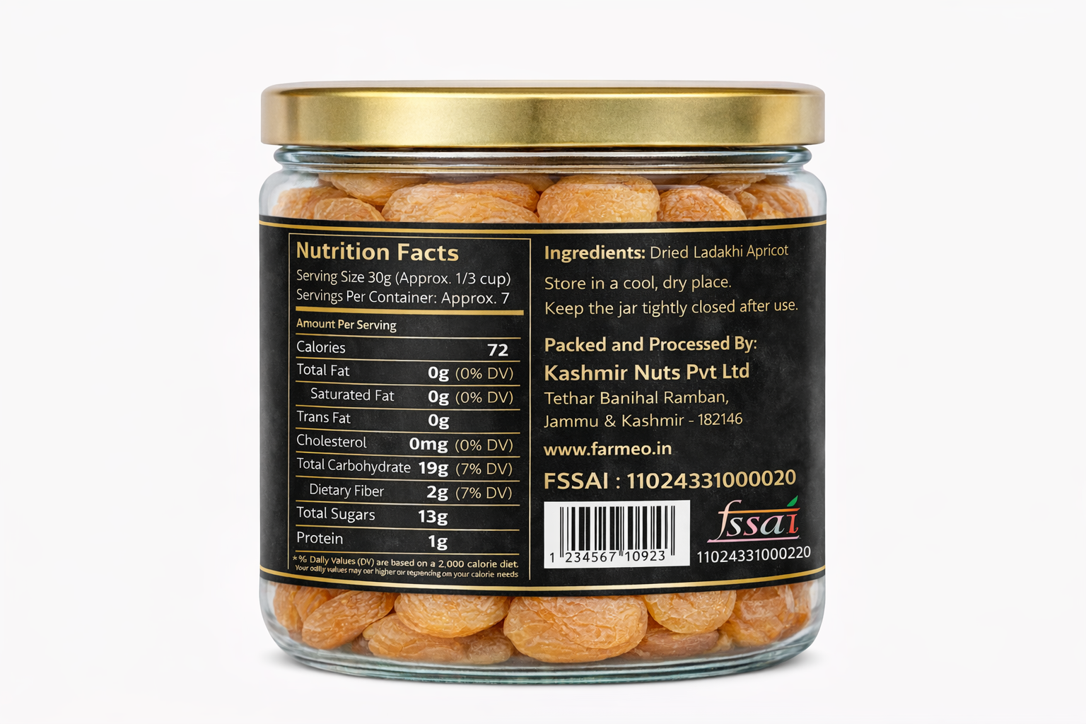 Farmeo Kashmiri Dried Ladakhi Apricot 200g Organic Natural and Hand picked