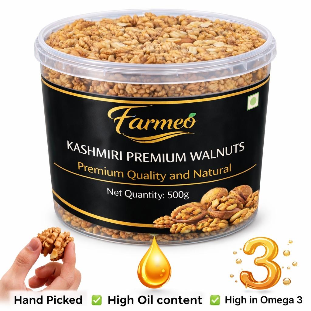Farmeo Kashmiri Walnut Kernels 500g | Natural, Raw & Rich in Omega-3