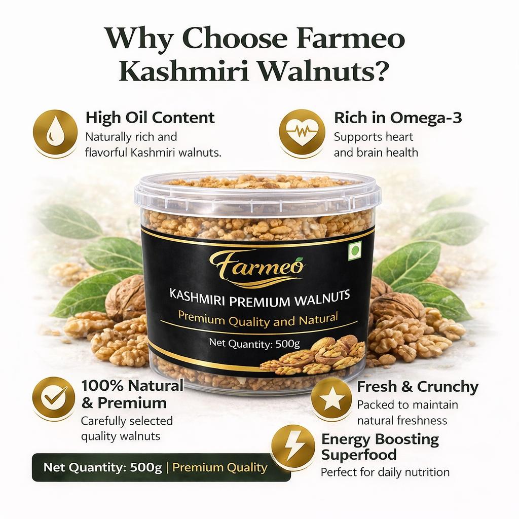 Farmeo Kashmiri Walnut Kernels 500g | Natural, Raw & Rich in Omega-3