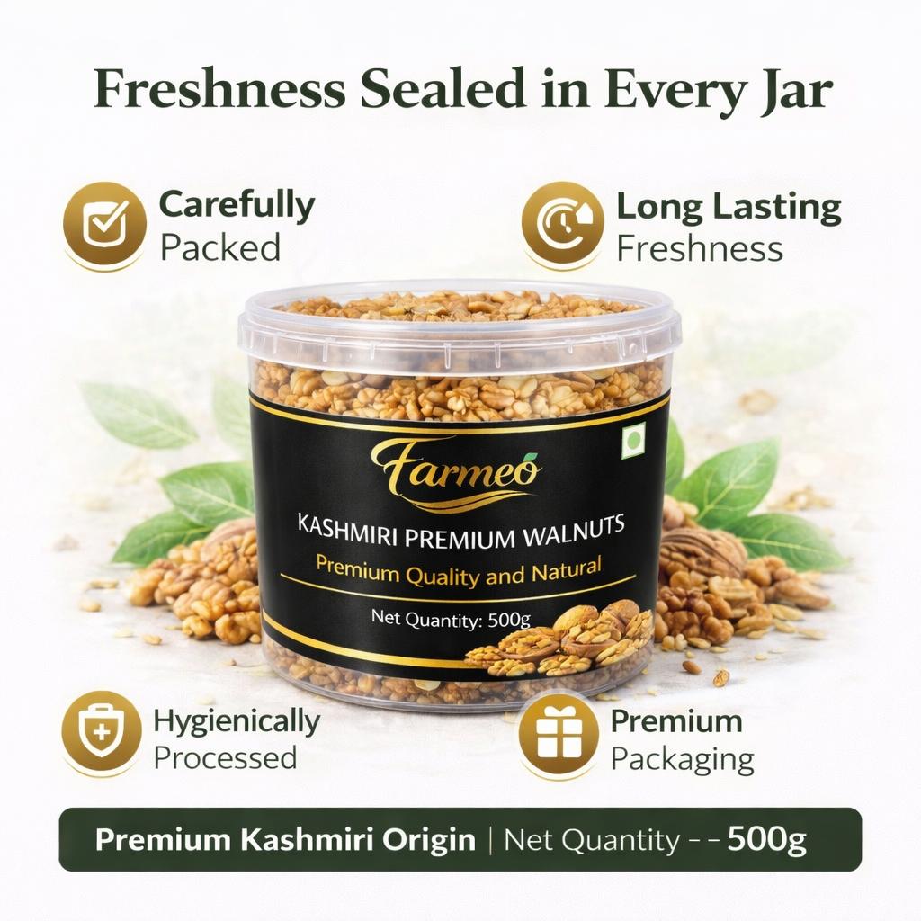 Farmeo Kashmiri Walnut Kernels 500g | Natural, Raw & Rich in Omega-3