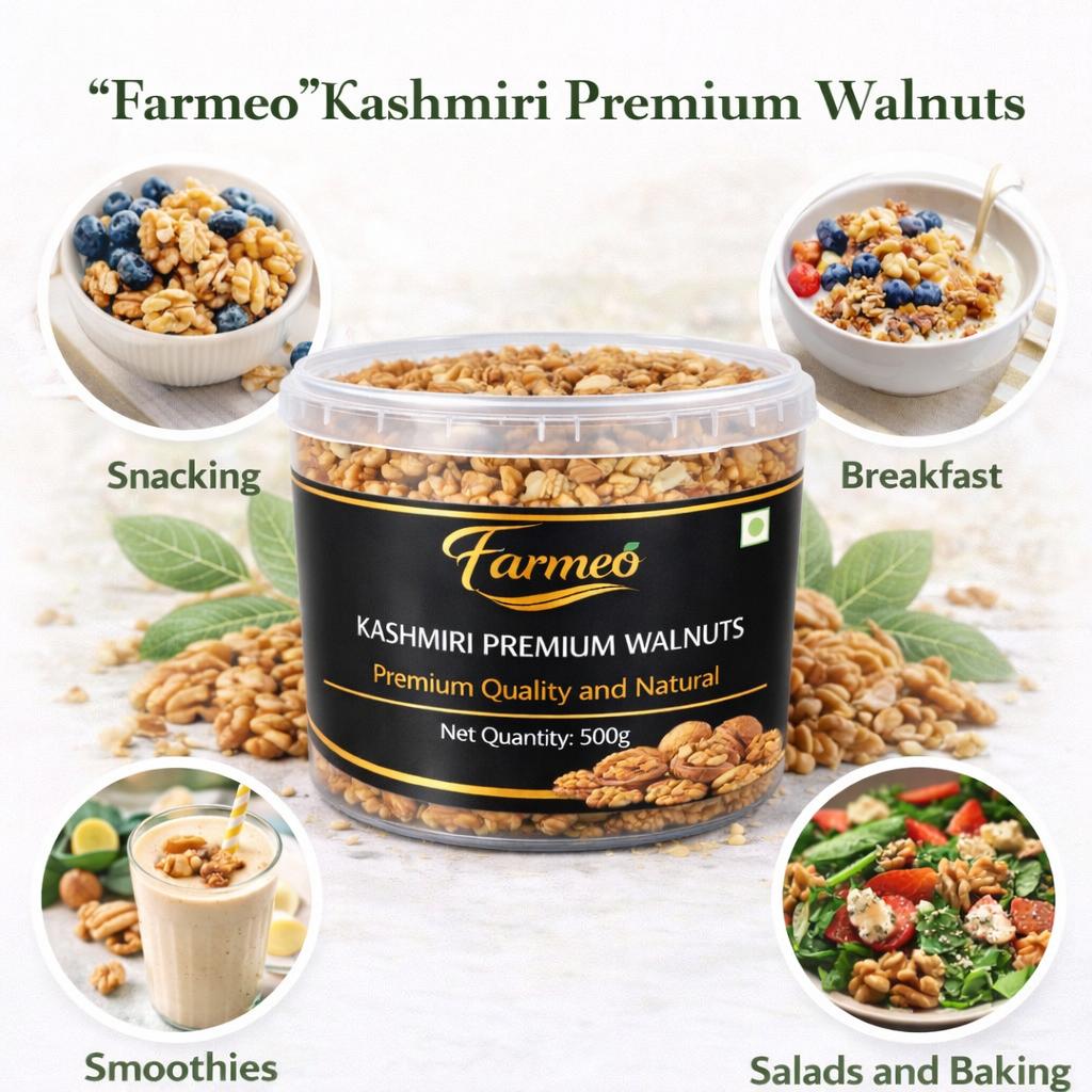 Farmeo Kashmiri Walnut Kernels 500g | Natural, Raw & Rich in Omega-3