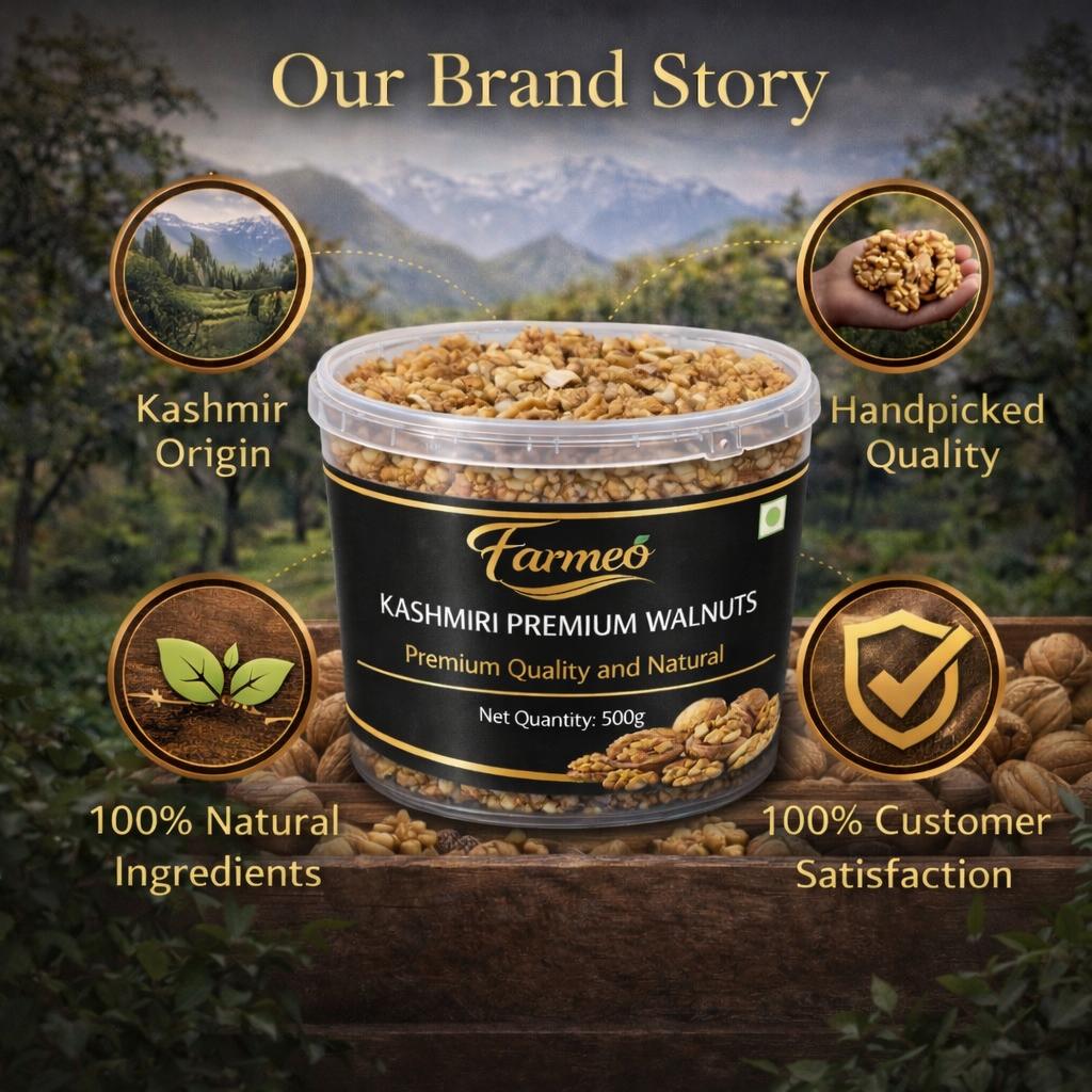 Farmeo Kashmiri Walnut Kernels 500g | Natural, Raw & Rich in Omega-3