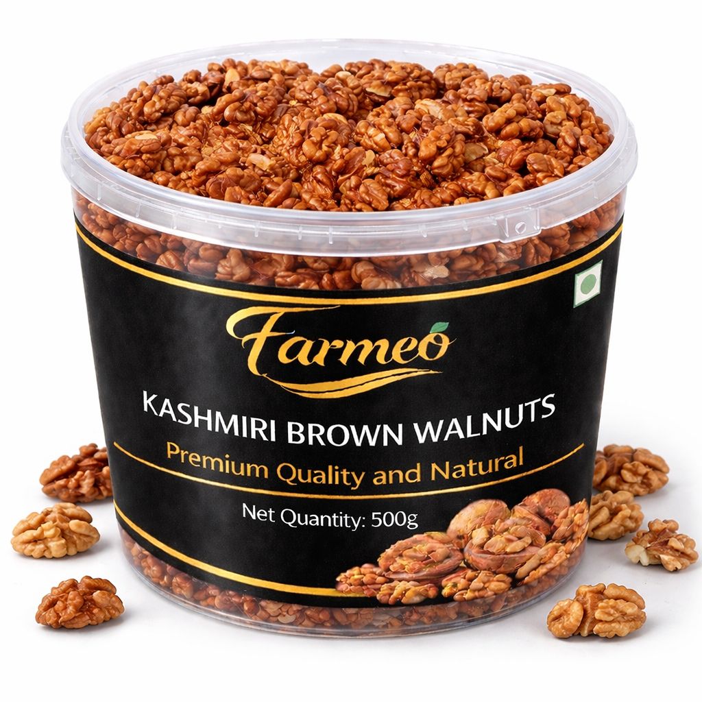 Farmeo Premium Kashmiri Walnuts Brown  500g | Extra Light Halves | High Omega-3 | Natural & Handpicked Akhrot Giri