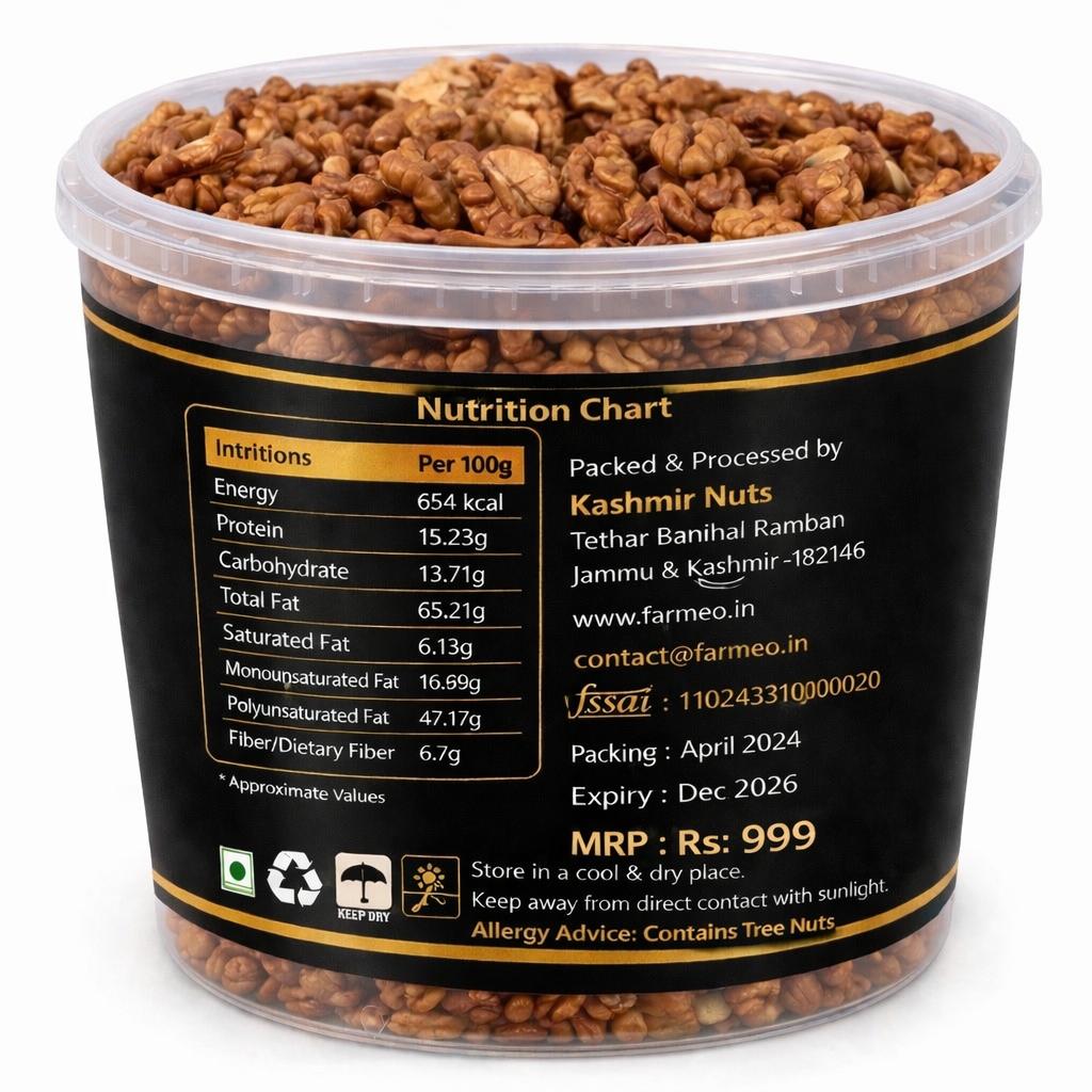 Farmeo Premium Kashmiri Walnuts Brown  500g | Extra Light Halves | High Omega-3 | Natural & Handpicked Akhrot Giri