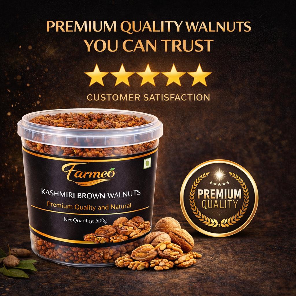 Farmeo Premium Kashmiri Walnuts Brown  500g | Extra Light Halves | High Omega-3 | Natural & Handpicked Akhrot Giri