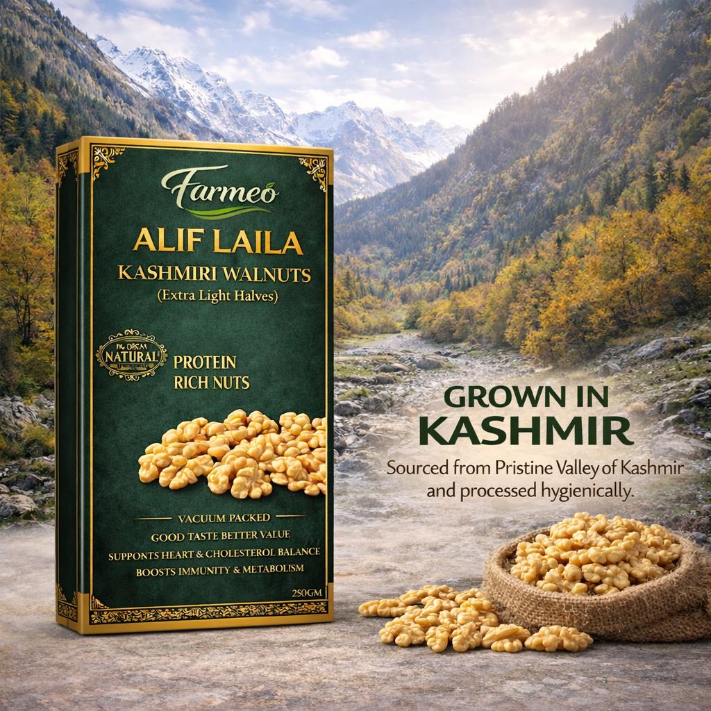 Farmeo Kashmiri Walnuts Extra Light Halves 250g Vaccum