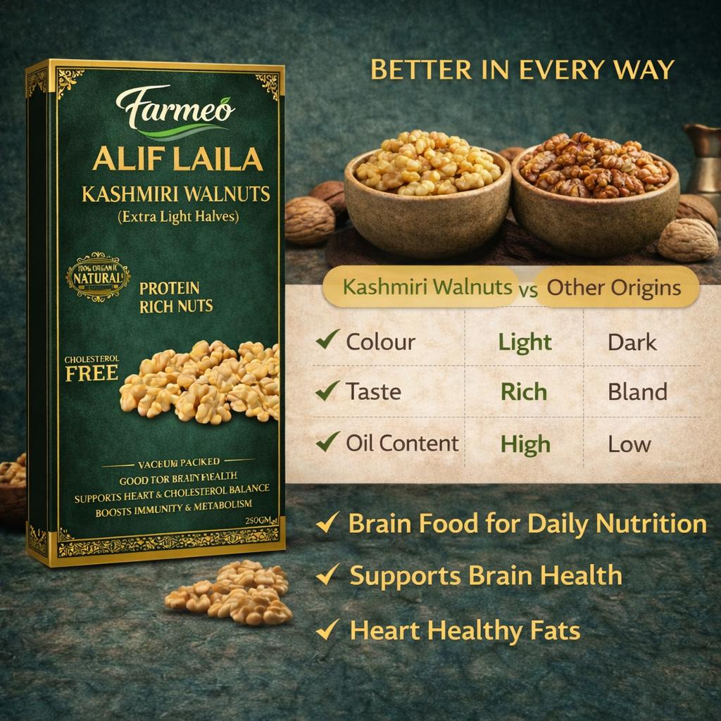 Farmeo Kashmiri Walnuts Extra Light Halves 250g Vaccum