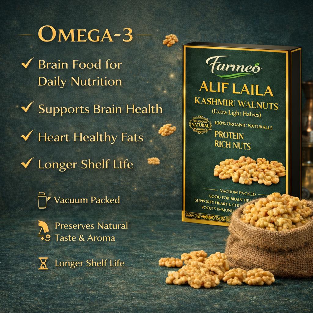 Farmeo Kashmiri Walnuts Extra Light Halves 250g Vaccum