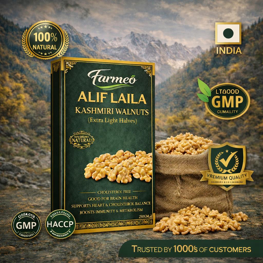 Farmeo Kashmiri Walnuts Extra Light Halves 250g Vaccum